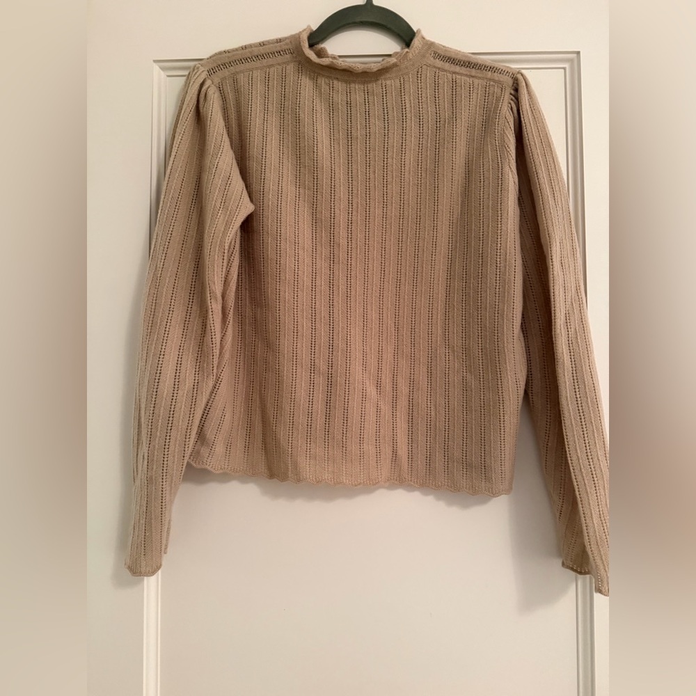 Frame Ruffle Neck Pointelle Cashmere Cardigan - Picture 3 of 4